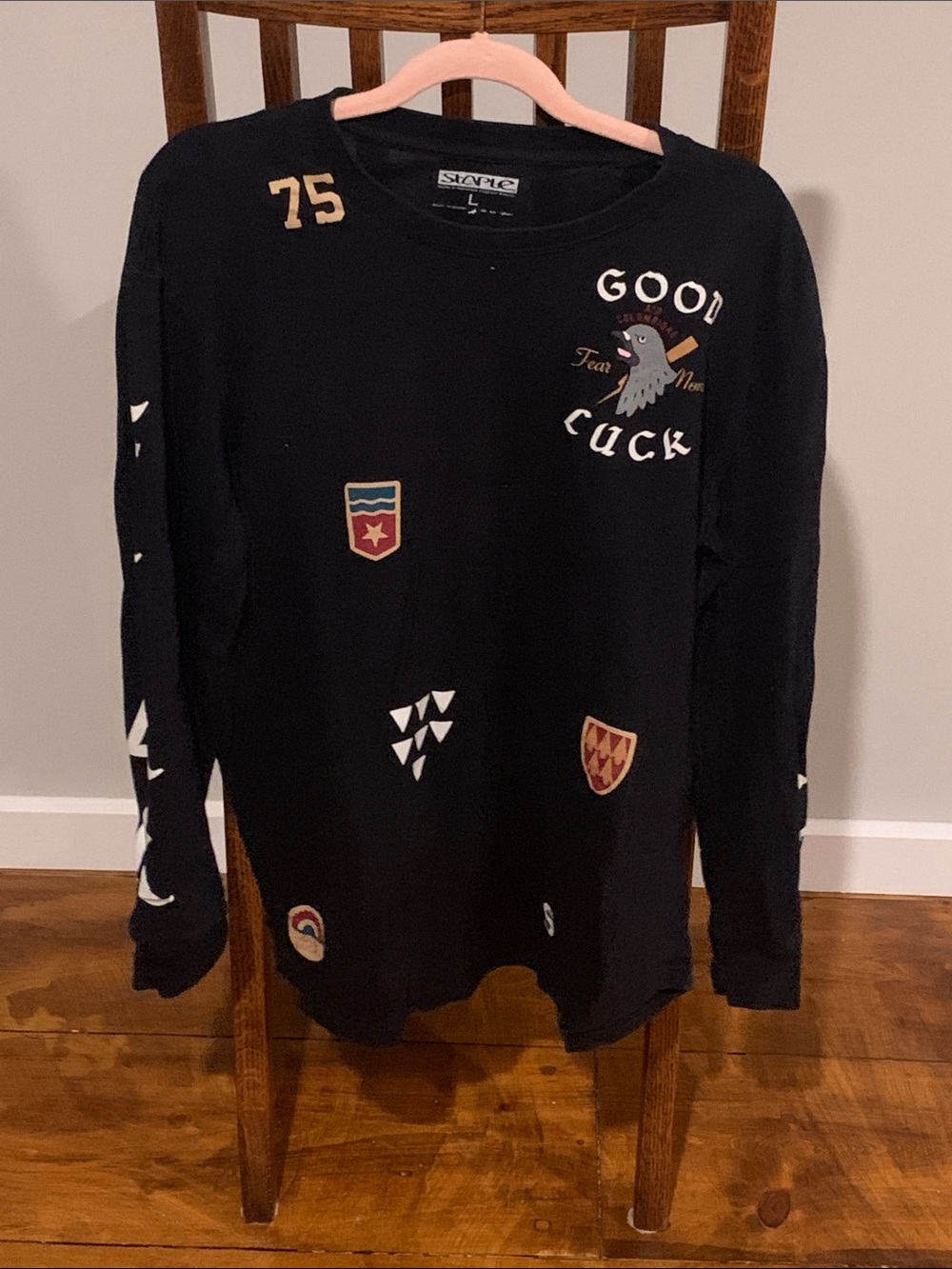 Staple Black Long Sleeve Tee with Patch Graphics